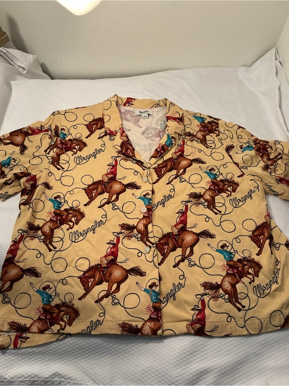 Wrangler Beige Short-Sleeve Western Rodeo Print Shirt
